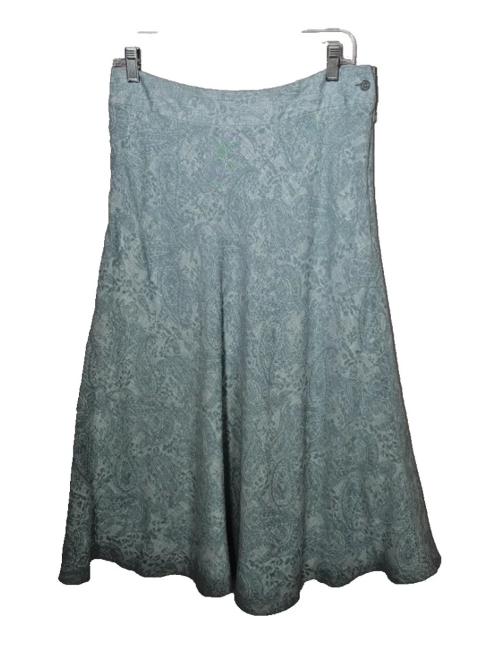 Vtg Christopher and Banks Teal Paisley Floral Print Linen Maxi Skirt Women's 10